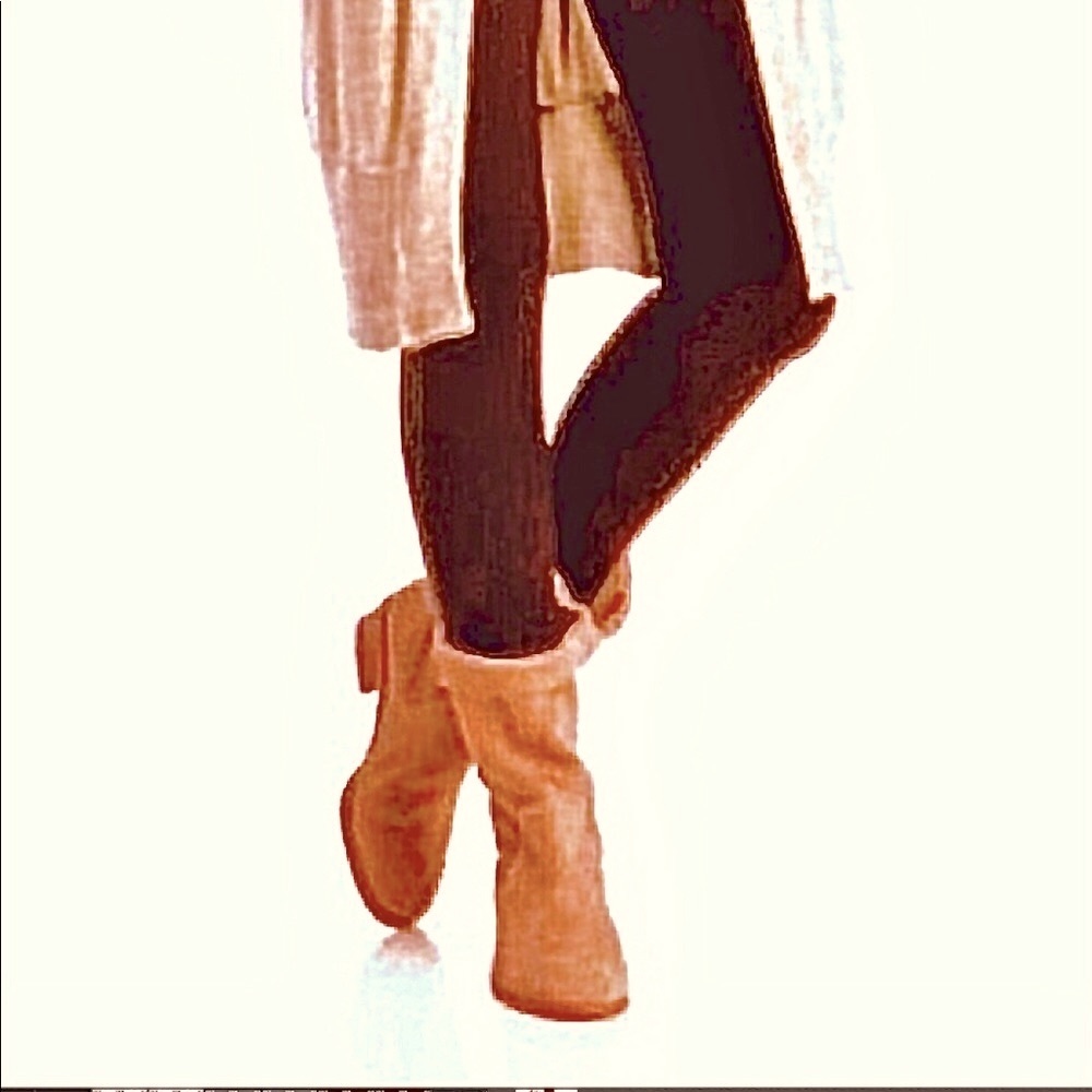BROWN LEATHER BOOTS 1 1/4” STACKED HEELS FOLDABLE SOFT SUEDE 7 MORE DISTRESSED